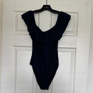 J. Crew Navy Ruffle One Piece Swimsuit